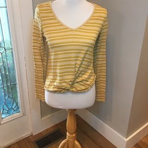 Belle de jour Yellow striped knotted long sleeve shirt